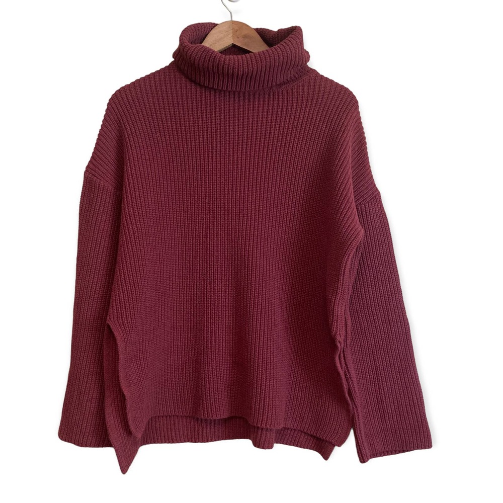 Pact Fisherman Turtleneck Tunic Sweater Small Red Organic Cotton